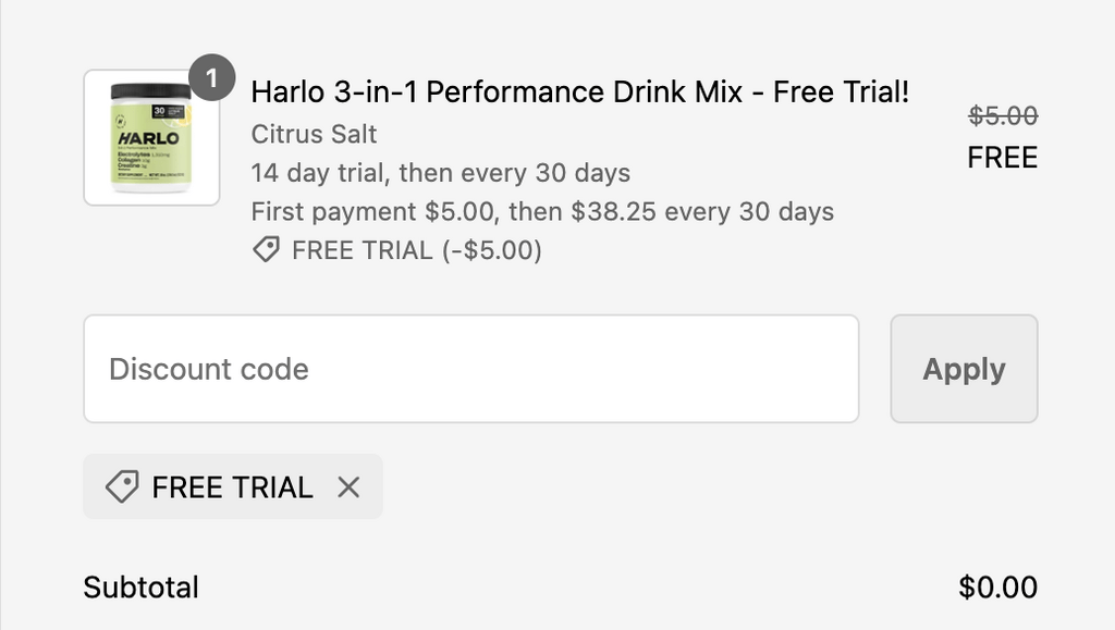 Try Harlo 3-In-1 Performance Drink Mix – Free Trial + 36% Off Monthly Subscription!